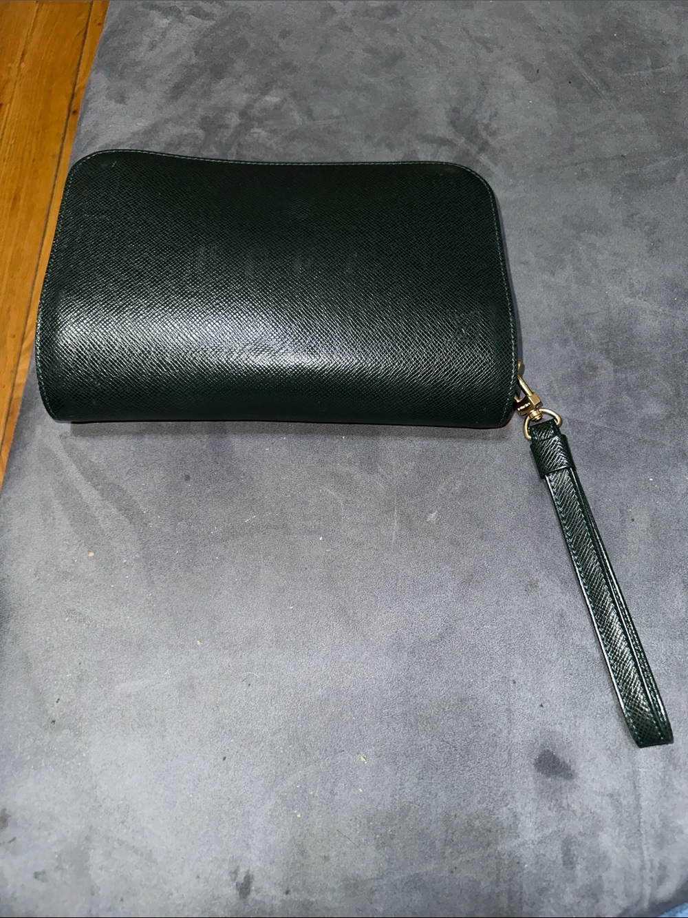 Louis Vuitton Dark Green Leather Toiletry Bag with Wristlet PREOWNED AUTHENTIC.